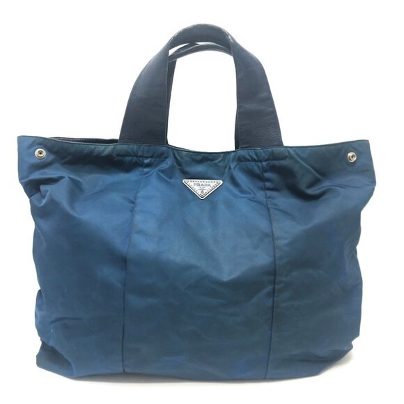 PRADA VA0677 Triangle logo Tote bag Nylon blue/SilverHardware - Picture 1 of 16